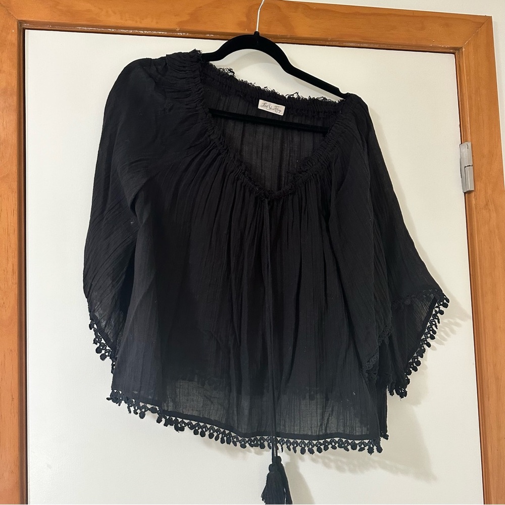 LoveShackFancy Black Pom Pom Top